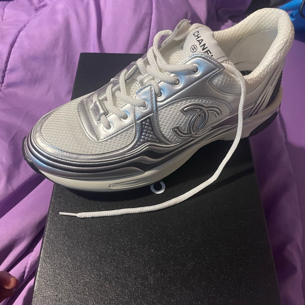 CHANEL Metallic Silver Women's Sneakers